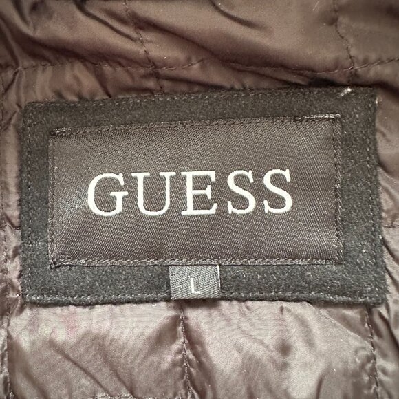 Guess Coat Mens Large Wool Blend Black Hood Full Zip Pockets Insulated Jacket - Picture 4 of 12